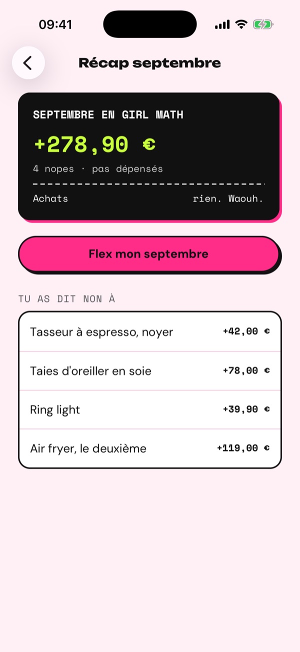 Récap de septembre : 456 € pas dépensés, la nuit tardive t'a coûté le plus.